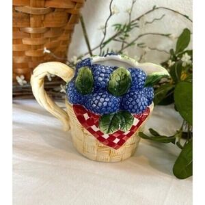 Fresh Berries Creamer Small Pitcher Harvest 4" Purple Red Tan Green Handle Spout